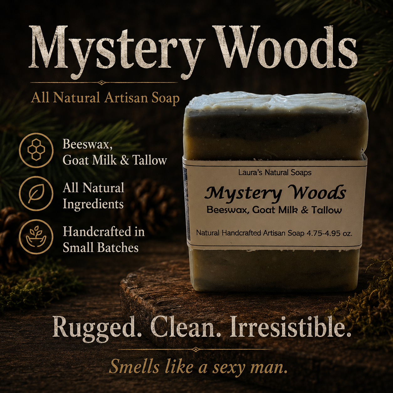 Mystery Wood-Beeswax, Goatmilk & Tallow Cold Process Soap